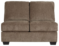 This armless loveseat is made with polyester upholstery. Pairs with other items in the series to make a sectional.<br><br><b>Additional Dimensions</b><br><ul><li>Leg height: 3-"</li><li>Minimum width of doorway for delivery: 32-"</li><li>Seat depth: 23-"<