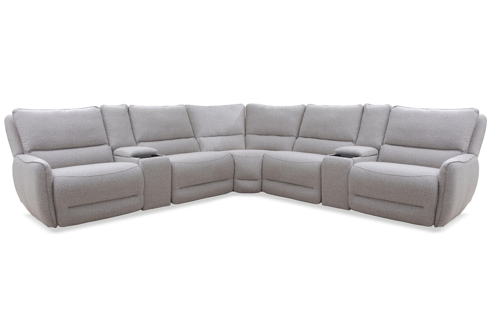 Universal in its appeal, this six-piece modular sectional has all the right moves. Its generously scaled silhouette delivers a motion seating experience akin to floating on a plush upholstered cloud. Its power zero-gravity recliners deliver ultimate relax