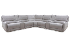 Universal in its appeal, this six-piece modular sectional has all the right moves. Its generously scaled silhouette delivers a motion seating experience akin to floating on a plush upholstered cloud. Its power zero-gravity recliners deliver ultimate relax