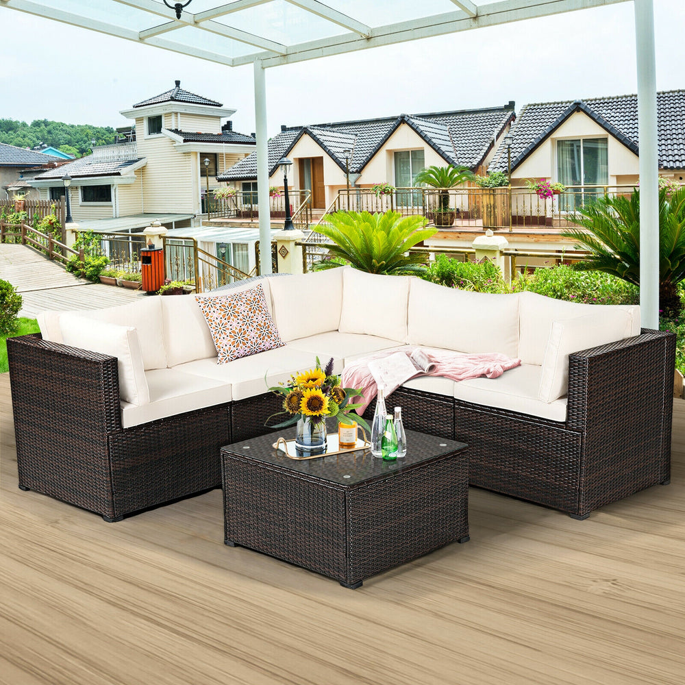 Weather-resistant PE rattan wicker for long outdoor use <br>Sturdy steel frame with excellent stability and sturdiness <br>L-shaped footpads protect the floor and enhance stability <br>Thick and soft cushions for extra comfort <br>Detachable covers of cus