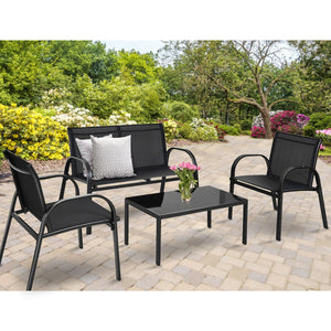 Including 1 loveseat  2 single sofas  and 1 tea table with a glass top<br>High quality and brand new<br>Modern and fashionable design<br>Solid steel frame  durable and sturdy<br>Tea table with a large tabletop<br>Perfect display<br>Wonderful for outdoor l