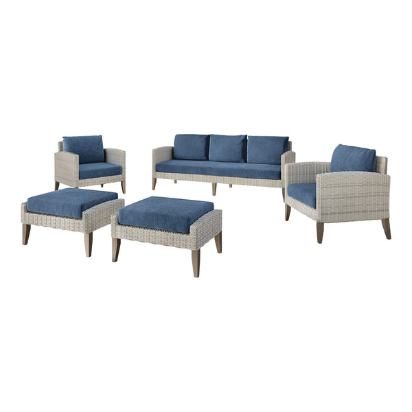 Introducing the 5 Piece Carezza Outdoor Collection, where durability meets comfort in a seamless blend of style and functionality. The set includes a roomy three seater sofa, 2 comfortable club chairs and 2 oversize stools. Crafted with precision using FS
