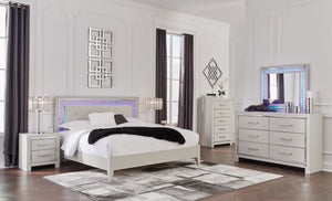 Zyniden - Silver - 7 Pc. - Dresser, Mirror, Chest, King Upholstered Panel Bed, 2 Nightstands