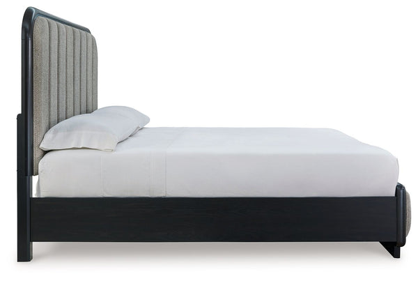 Rowanbeck - Gray / Black - King Upholstered Panel Bed