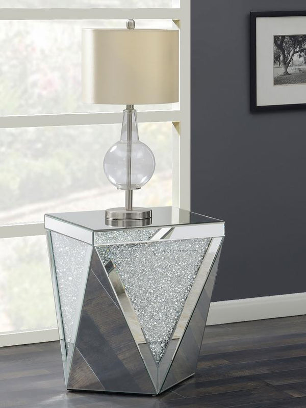  modern luxury. This mirrored end table combines a bold