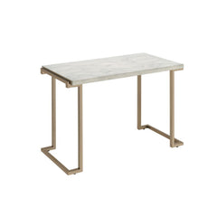 The Boice II occasional table set features a trending combination of sleek and contemporary style, with faux marble top and champagne finish metal base. The modern lines of the base with its open return base and simple form top, make for an modern feel an