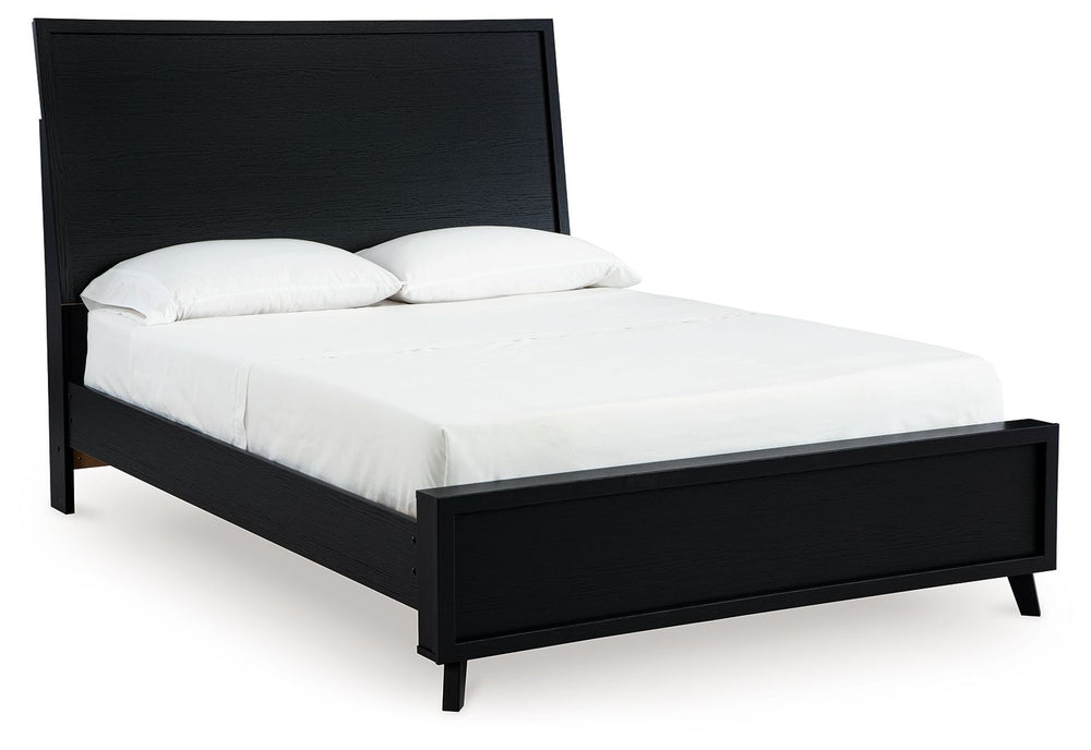 Sophisticated style for the savvy shopper. This panel bed prioritizes affordable, on-trend design. Its subtle replicated texture recalls the natural beauty of wood, highlighting the clean-lined styling. And a matte black finish suits different approaches 