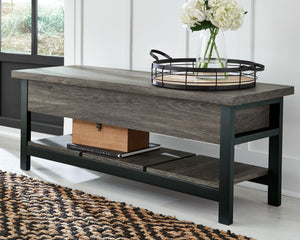  making it the perfect multi-use piece. The gray and brown wood grain effect lends a casual touch.<br><br><b>Additional Dimensions</b><br><ul><