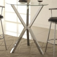 Bar Units and Bar Tables Round Pub Table with Glass Top and X-Shaped Chrome-Colored Base