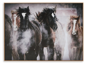 This wall art expertly captures the natural beauty and strength of equine movement. Balancing masculine sensibilities with the charm of farmhouse motifs, itâ€™s a statement piece that works equally well staged with other subtle wall decor. Neutral hues gi