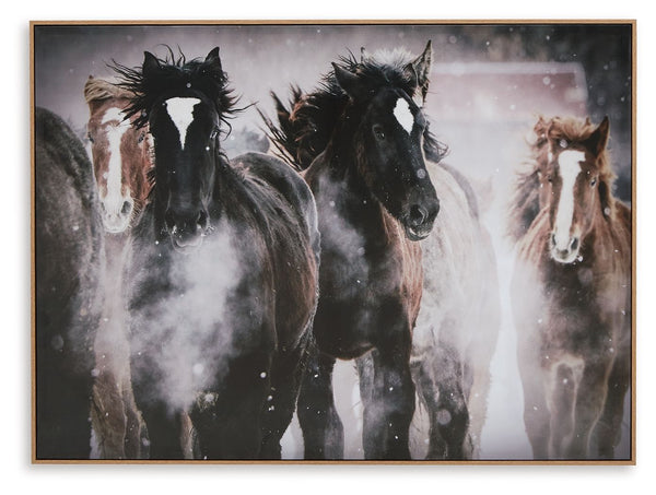 This wall art expertly captures the natural beauty and strength of equine movement. Balancing masculine sensibilities with the charm of farmhouse motifs, itâ€™s a statement piece that works equally well staged with other subtle wall decor. Neutral hues gi