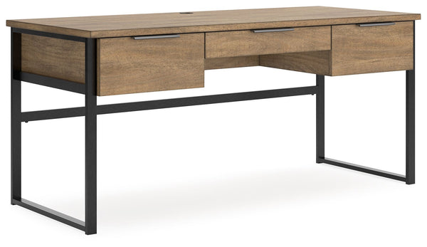 Sleek in its simplicity, this home office desk encourages you to work or study in style. Its mixed-material design brings a trendy, urban chic feel to your work area. Functional features keep the desk top clutter-freeâ€”easily tuck away essentials in the 
