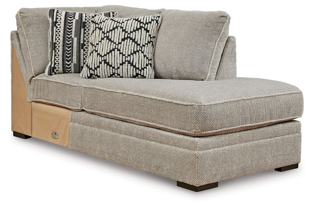 This right-arm facing corner chaise is made with polyester upholstery. Pairs with other items in the series to make a sectional.<br><br><b>Additional Dimensions</b><br><ul><li>Arm height: 41-"</li><li>Seat depth: 71-"</li><li>Seat height: 23-"</li><li>Top