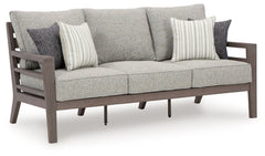 This sofa is a stylish outdoor piece with staying power. Built for longevity with Weatherwood, an engineered resin polymer with the appearance of wood, it indulges you in contemporary design without sacrificing durability. Stunning form and canâ€™t-miss f