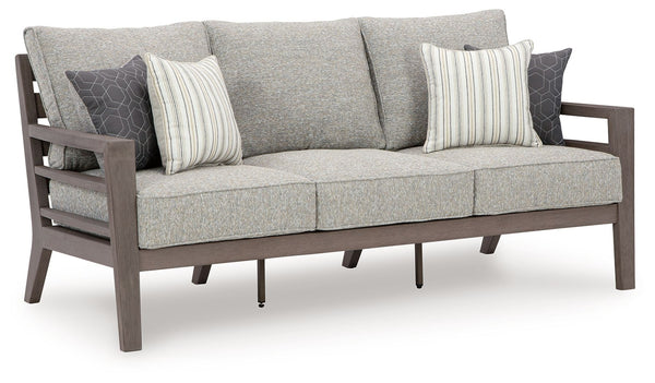 This sofa is a stylish outdoor piece with staying power. Built for longevity with Weatherwood, an engineered resin polymer with the appearance of wood, it indulges you in contemporary design without sacrificing durability. Stunning form and canâ€™t-miss f