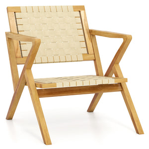 Built to last with solid teak wood construction<br>Slanted backrest for better support and comfort<br>Spacious seat offers ample room for relaxation<br>Webbing design adds elegance and ventilation<br>Wide armrests provide ultimate comfort<br>Sturdy triang