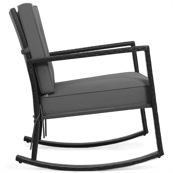 Sturdy and durable frame with exquisite rattan <br>Comfortable and safe rocking function <br>Thick and soft cushion for seat and back <br>Cushions are fixed by strings to prevent a move <br>Pads at the bottom can avoid sliding and protect rattan <br>Desig