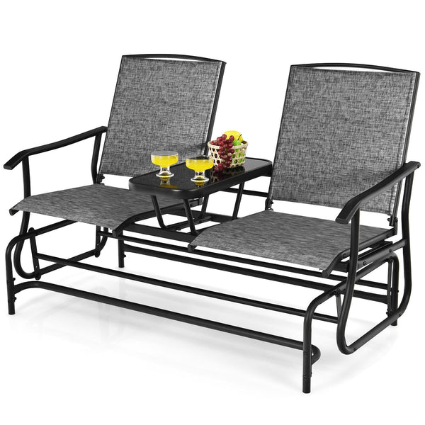 Solid heavy-duty steel frame and durable fabric<br>2 people can sit together to enjoy leisure time<br>Great weight capacity of 530 lbs<br>Quiet and smooth gliding system<br>Anti-slip pads at the bottom of feet<br>Armrests with ergonomic curves on two side
