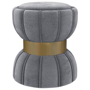 Put finishing touches on a chic decor with a modern glam ottoman. Its hourglass silhouette is playful and elegant, with a wide band highlighting in a bright gold finish. The round ottoman is a compact addition, offering a perfect spot to prop your feet. I