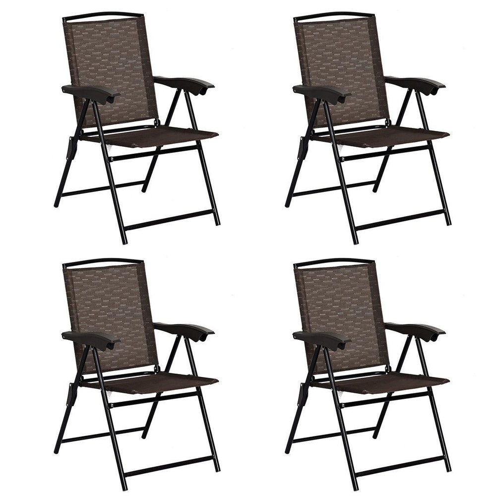 These 4 folding chairs are a good choice for relaxation  rest and entertainment. Â  These folding chairs with rugged frame is rust-proof  which can withstand the toughest weather conditions. Besides  it is with breathable stretch fabric  well ventilated a
