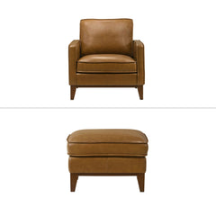 The Caspar Top Grain Leather 2-Piece Chair and Ottoman Set brings together luxurious comfort and refined style. Upholstered in rich caramel brown, the 100% top-grain leather offers durability, breathability, and a timeless aesthetic. Built with high-quali