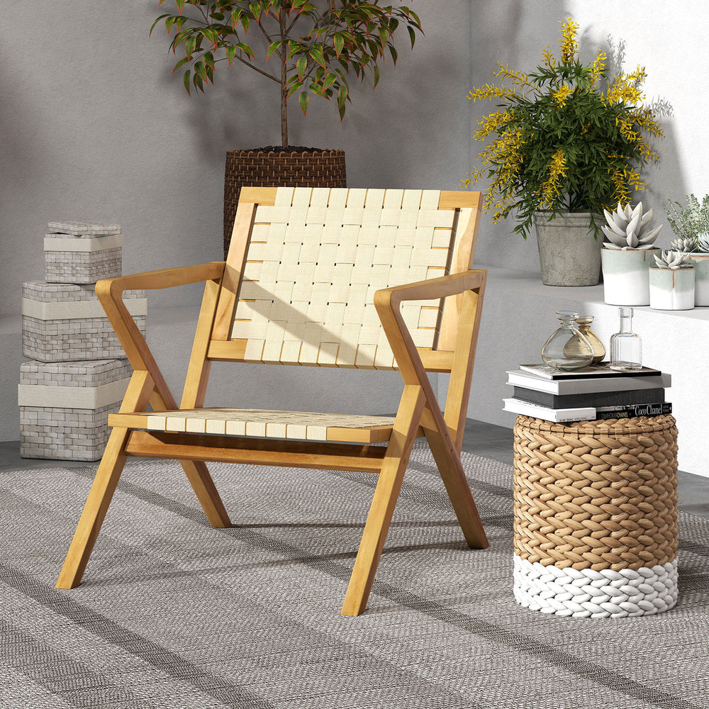 Built to last with solid teak wood construction<br>Slanted backrest for better support and comfort<br>Spacious seat offers ample room for relaxation<br>Webbing design adds elegance and ventilation<br>Wide armrests provide ultimate comfort<br>Sturdy triang