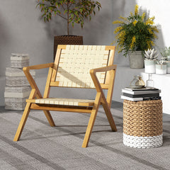 Built to last with solid teak wood construction<br>Slanted backrest for better support and comfort<br>Spacious seat offers ample room for relaxation<br>Webbing design adds elegance and ventilation<br>Wide armrests provide ultimate comfort<br>Sturdy triang