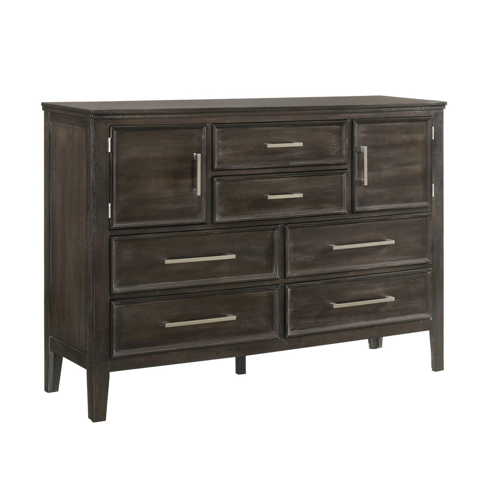The Andover Six Drawer Wood Dresser in Nutmeg Brown is the perfect blend of durability, functionality, and style, making it a standout addition to any bedroom. Expertly crafted from solid Rubberwood, manufactured woods, and wood veneers, this dresser is b