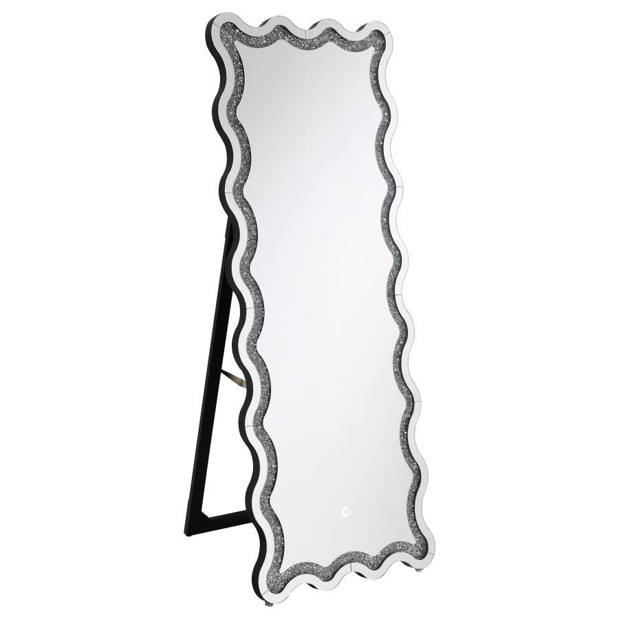 Introduce modern glam sophistication to your bedroom or living area with a contemporary LED floor mirror. It includes a frame that allows it to stand on its own, creating the option for placement anywhere in your space. The mirror boasts a dynamic frame d