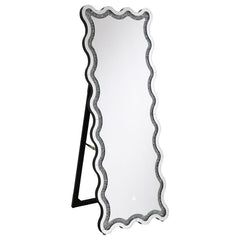 Introduce modern glam sophistication to your bedroom or living area with a contemporary LED floor mirror. It includes a frame that allows it to stand on its own, creating the option for placement anywhere in your space. The mirror boasts a dynamic frame d
