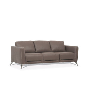  the Malaga living room collection is one youâ€™ll want to spend lots of time in. This beautiful cream or taupe leather sofa set features contrast tone stitching and unique chrome legs. Its deep