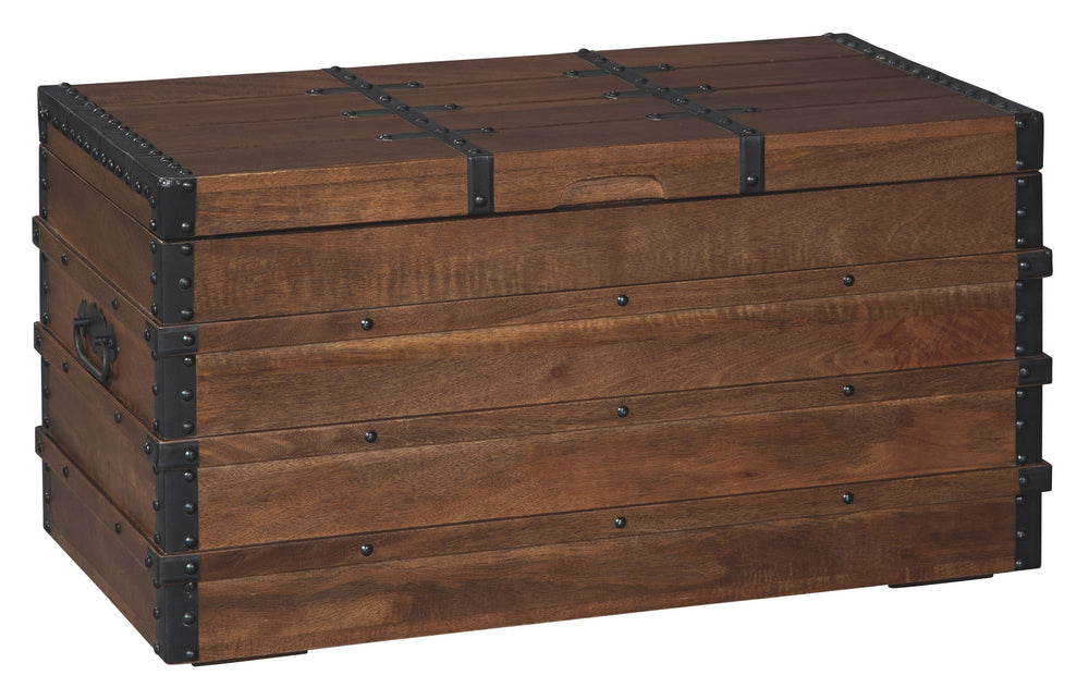 Wooden it be nice? This vintage-inspired trunk is the ideal accent piece for your urban oasis, modern farmhouse or contemporary cottage. Need more convincing? This handsome storage piece does double duty as a casually cool coffee table.<br><br><b>Addition