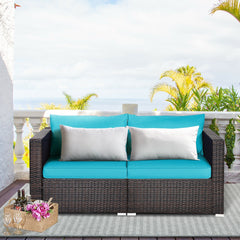 Power coated and solid steel frame adds sturdiness and durability<br>Tight and hand-woven rattan to withstand change of weather<br>2 of the corner sofas can be used separately<br>Aluminum foot pads protect bottom rattan from scratching<br>Wide armrest for