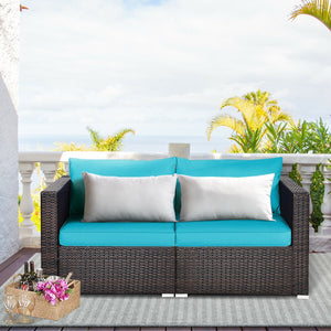 Power coated and solid steel frame adds sturdiness and durability<br>Tight and hand-woven rattan to withstand change of weather<br>2 of the corner sofas can be used separately<br>Aluminum foot pads protect bottom rattan from scratching<br>Wide armrest for