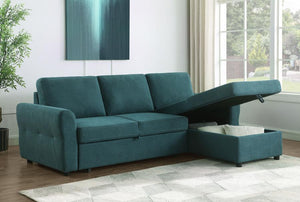 Samantha - Upholstered Storage Sleeper Sectional Sofa - Teal