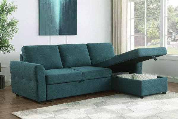 Samantha - Upholstered Storage Sleeper Sectional Sofa - Teal