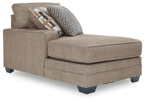 This left-arm facing corner chaise is made with polyester upholstery. Pairs with other items in the series to make a sectional.<br><br><b>Additional Dimensions</b><br><ul><li>Arm height: 25-"</li><li>Seat depth: 51-"</li><li>Seat height: 21-"</li><li>Top 