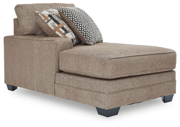 This left-arm facing corner chaise is made with polyester upholstery. Pairs with other items in the series to make a sectional.<br><br><b>Additional Dimensions</b><br><ul><li>Arm height: 25-"</li><li>Seat depth: 51-"</li><li>Seat height: 21-"</li><li>Top 
