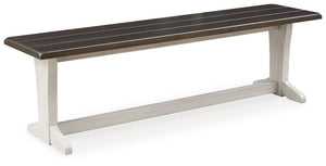 Make a farmhouse-inspired statement with this dining bench. It-'s beautifully crafted with a clean, classic two-tone finish and a thick planked effect. Making room for the whole family, this bench sports a casually comfortable vibe.<br/><br/><b>Product Fe