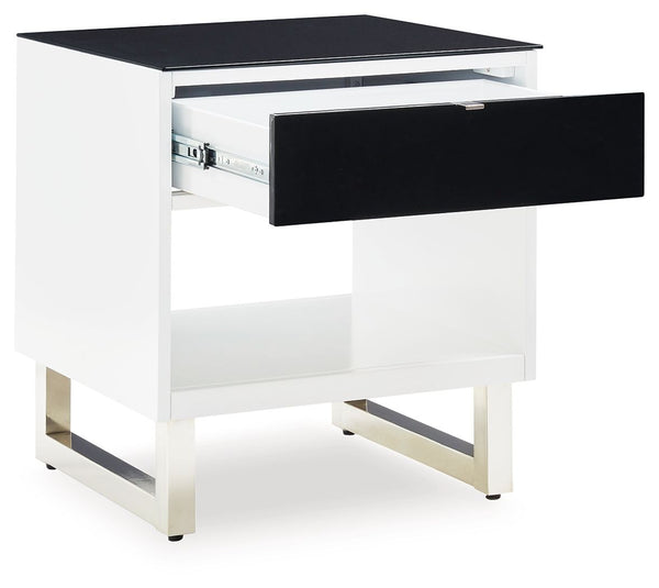  with a spacious drawer and open cubby for keeping media needs close at ha