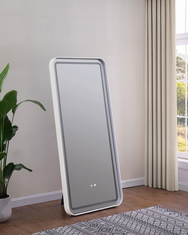 Upgrade your bath or dressing area with the convenience of a lighted standing mirror. Perfect for full length outfit checks, it-'s a modern design with an integrated LED light and built-in Bluetooth speaker. The speaker is perfect for music or podcasts wh