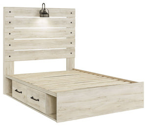 Cambeck - Whitewash - Full Panel Bed with Side Storage Drawers