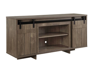 Begin designing your cozy and farmhouse style living room with the Bellarosa TV Stand. It is design with a wooden case-frame with sled base full of warm brown and rustic elements. Two sliding barn doors with metal hardware add textures to this wooden piec