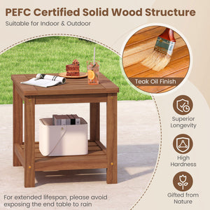 Crafted of solid wood  warp-resistant  reliable  built to last<br>The wood surface with delicate craftsmanship is smooth and splinter-free<br>Treated with waterproof teak oil finish for added protection<br>Comes with a tabletop and a bottom shelf  keep it