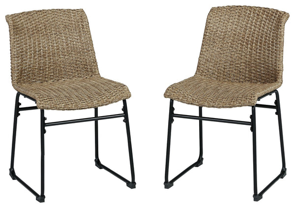 This outdoor dining chair set establishes the standard for alfresco dining. The chair-'s powder coated steel frame and resin wicker seat are ready to withstand the elements for seasons to come. A cool two-tone color scheme adds another layer of interest t