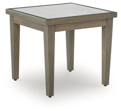 Experience the perfect combination of durability and style with this outdoor end table. An aluminum frame with a wood-look finish maintains a sleek, contemporary aesthetic, while the sintered stone tabletop adds an element of natural elegance. This deligh