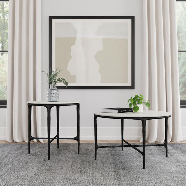 Hermas - Round Genuine Marble Top Metal Coffee Table - White