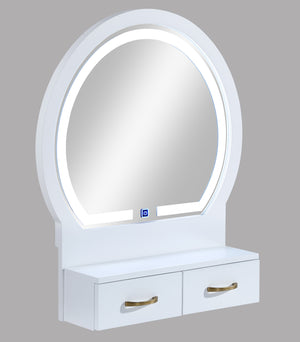  while the gold-accented handles add a touch of luxury. The built-in LED-lit mirror provides opti