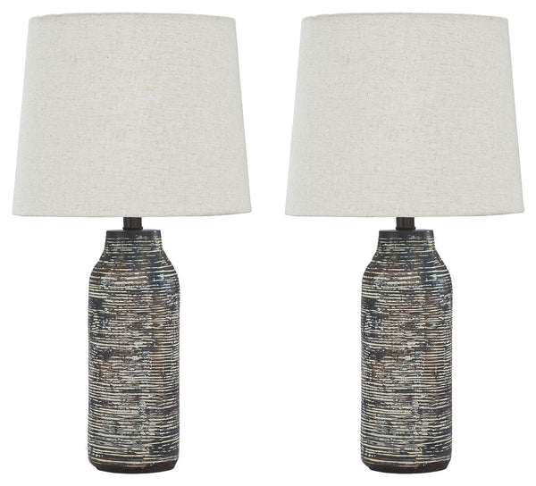 Effortless with a fashionable edge. This table lamp lights your home with urban industrial vibes. A black and white finished paper composite surrounds the base with a worn, textural aesthetic.<br><br><b>Additional Dimensions</b><br><ul><li>Shade: 0-"</li>