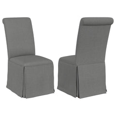 Put a stylish, somewhat formal spin on your dining room decor with a set of two classic parson chairs. Each features a tall back with an armless profile for impeccable comfort and elegance. The chair features plush foam padding, complete with neutral upho